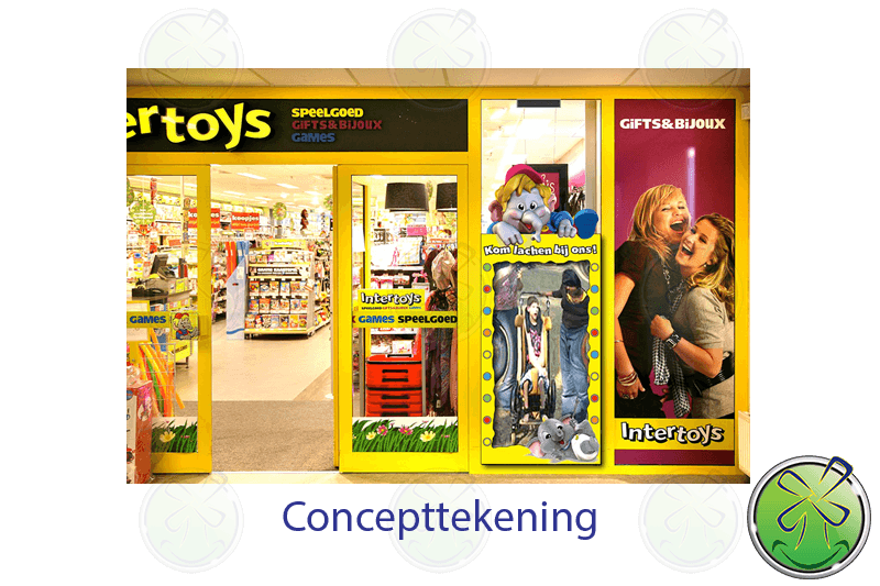 Maatwerk lachspiegels voor Intertoys voorzien van licht en geluid. Dit is de concepttekening zoals het eruit kan komen te zien in het echt.